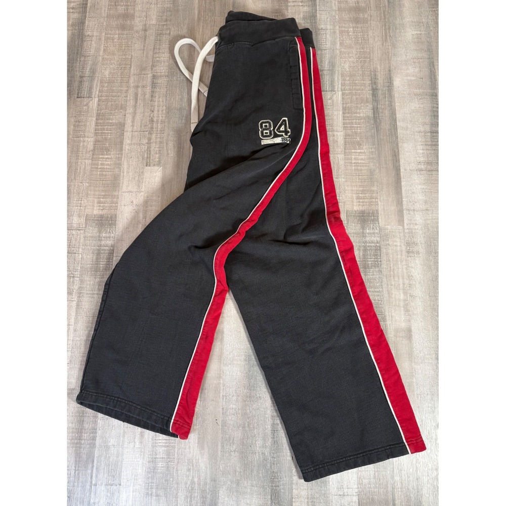 Y2K Old Navy Military Mens #84 Striped Sweatpants Piping Black Red Large Baggy